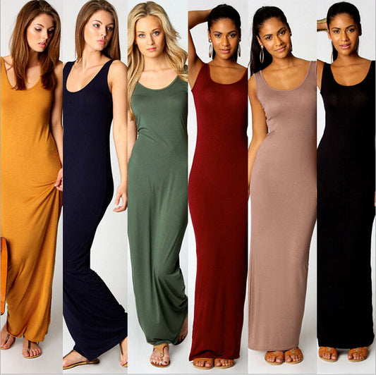 Vestido Largo Elegante sin Mangas Primavera Verano - Tela Elástica Transpirable