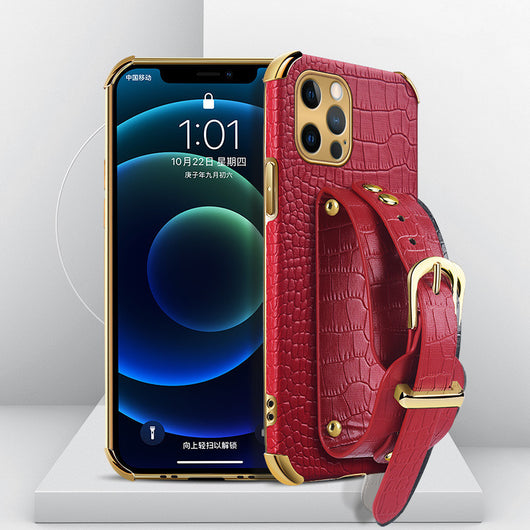 Funda para iPhone con Correa de Muñeca y Textura de Piel de Cocodrilo - Image 6