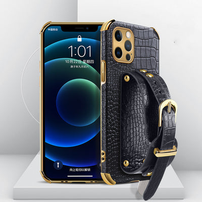 Funda para iPhone con Correa de Muñeca y Textura de Piel de Cocodrilo - Image 10