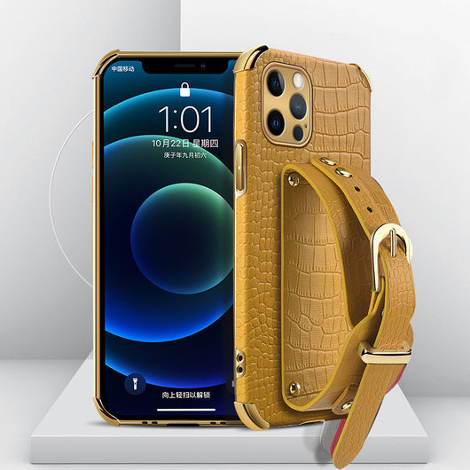 Funda para iPhone con Correa de Muñeca y Textura de Piel de Cocodrilo - Image 4