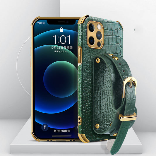 Funda para iPhone con Correa de Muñeca y Textura de Piel de Cocodrilo - Image 2