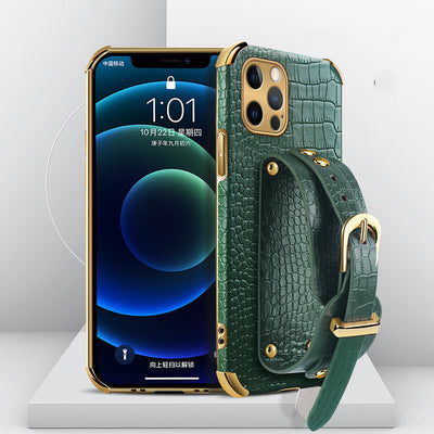 Funda para iPhone con Correa de Muñeca y Textura de Piel de Cocodrilo - Image 2