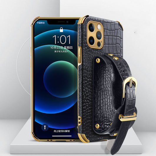 Funda para iPhone con Correa de Muñeca y Textura de Piel de Cocodrilo - Image 5