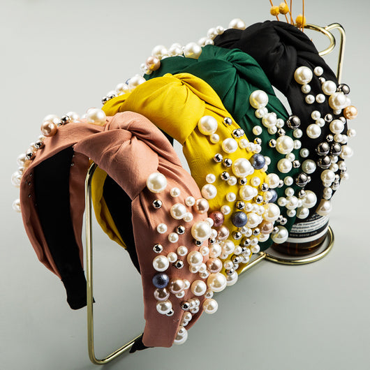 Diadema Ancha Coreana con Perlas y Nudos - Accesorios para el Cabello Elegantes