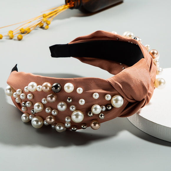 Diadema Ancha Coreana con Perlas y Nudos - Accesorios para el Cabello Elegantes