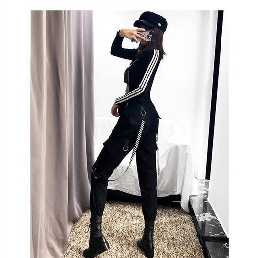 Pantalones Cargo Jogger Streetwear para Mujer en Negro