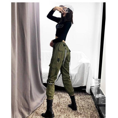 Pantalones Cargo Jogger Streetwear para Mujer en Negro - Image 4