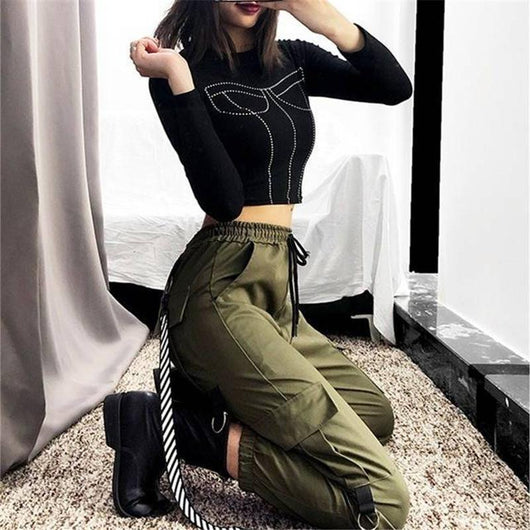 Pantalones Cargo Jogger Streetwear para Mujer en Negro - Image 5