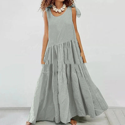 Vestido Talla Grande Escote en V sin Mangas con Costuras de Diseño - Image 10