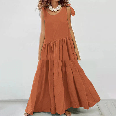 Vestido Talla Grande Escote en V sin Mangas con Costuras de Diseño - Image 9