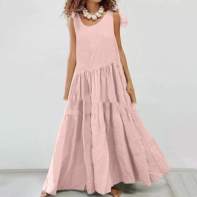 Vestido Talla Grande Escote en V sin Mangas con Costuras de Diseño - Image 5
