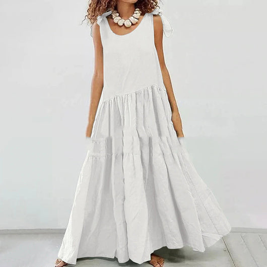 Vestido Talla Grande Escote en V sin Mangas con Costuras de Diseño - Image 6