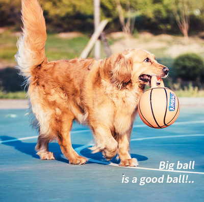 Orange basketball dog toy with a kettlebell-style handle, labeled GiGwi Jumball, for medium to large dogs. - Image 7