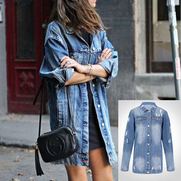 Abrigo Trinchera Denim Rotos Largo Medio