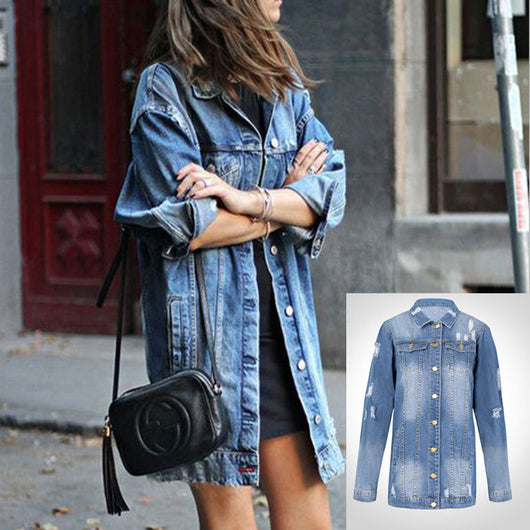 Abrigo Trinchera Denim Rotos Largo Medio
