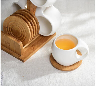 Juego de 6 Tazas de Cerámica 200ml con Soporte de Bambú y Posavasos Antideslizantes - Image 15