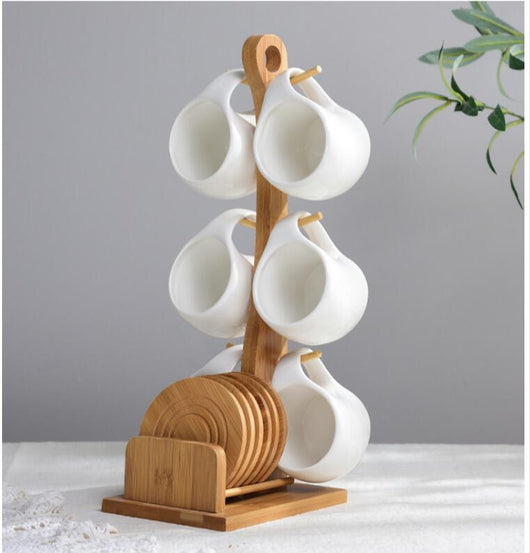 Juego de 6 Tazas de Cerámica 200ml con Soporte de Bambú y Posavasos Antideslizantes - Image 14
