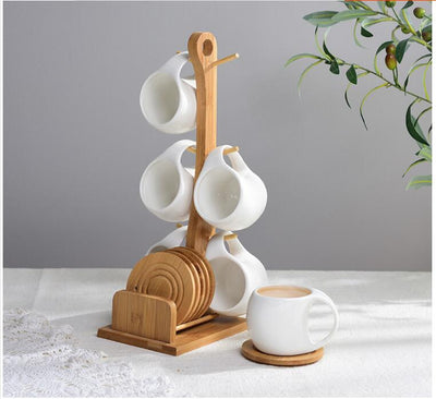 Juego de 6 Tazas de Cerámica 200ml con Soporte de Bambú y Posavasos Antideslizantes - Image 16
