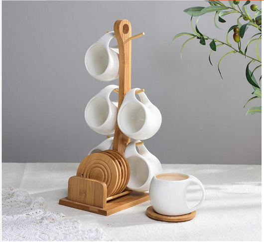 Juego de 6 Tazas de Cerámica 200ml con Soporte de Bambú y Posavasos Antideslizantes - Image 16