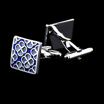 Gemelos Trébol de Cuatro Hojas Azul Cielo con Patrón Cuadrado para Hombre - Image 8