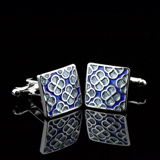 Gemelos Trébol de Cuatro Hojas Azul Cielo con Patrón Cuadrado para Hombre
