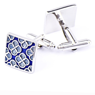 Gemelos Trébol de Cuatro Hojas Azul Cielo con Patrón Cuadrado para Hombre - Image 4