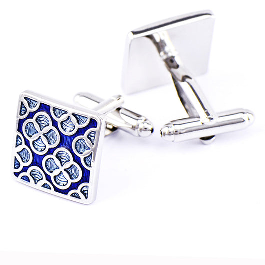Gemelos Trébol de Cuatro Hojas Azul Cielo con Patrón Cuadrado para Hombre - Image 4