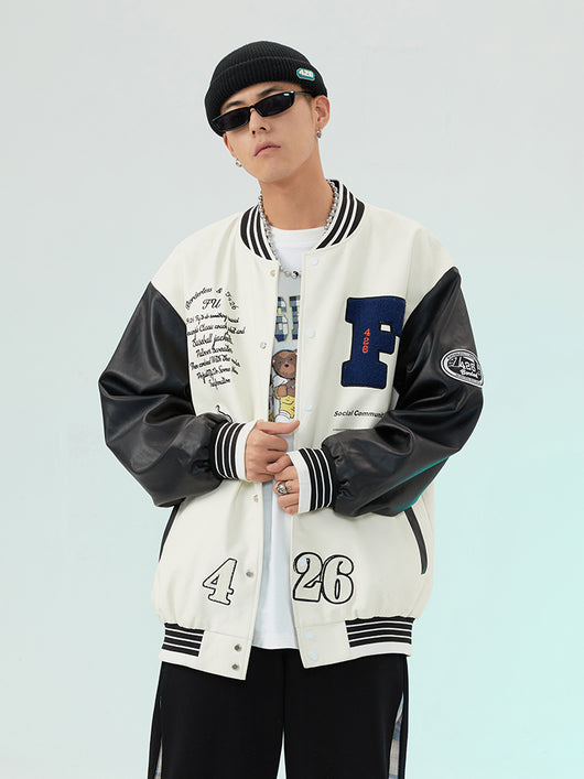 Chamarra Varsity Blanca Oversized - Image 3