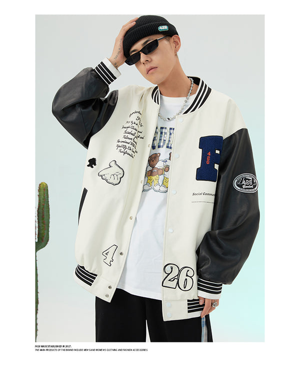 Chamarra Varsity Blanca Oversized