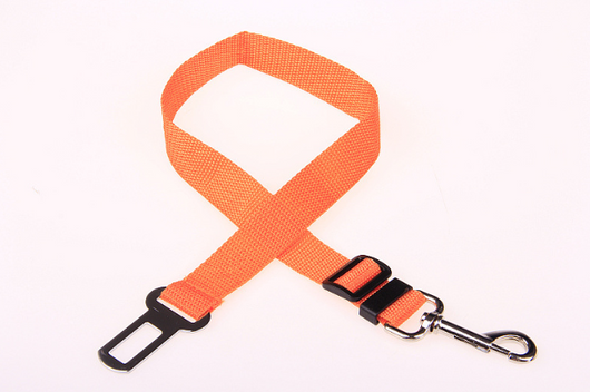 Red adjustable car safety belt for dogs with a metal seatbelt buckle and a silver swivel snap hook. - Image 7