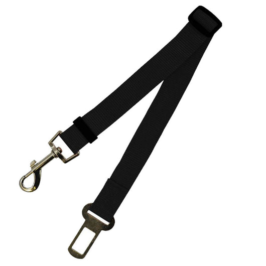 Red adjustable car safety belt for dogs with a metal seatbelt buckle and a silver swivel snap hook. - Image 6