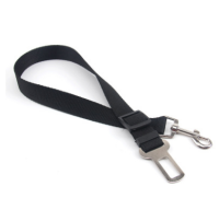Red adjustable car safety belt for dogs with a metal seatbelt buckle and a silver swivel snap hook. - Image 9