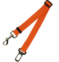Red adjustable car safety belt for dogs with a metal seatbelt buckle and a silver swivel snap hook. - Image 13