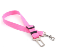 Red adjustable car safety belt for dogs with a metal seatbelt buckle and a silver swivel snap hook. - Image 14