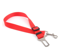 Red adjustable car safety belt for dogs with a metal seatbelt buckle and a silver swivel snap hook. - Image 16