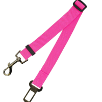 Red adjustable car safety belt for dogs with a metal seatbelt buckle and a silver swivel snap hook. - Image 17