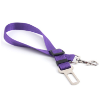 Red adjustable car safety belt for dogs with a metal seatbelt buckle and a silver swivel snap hook. - Image 19