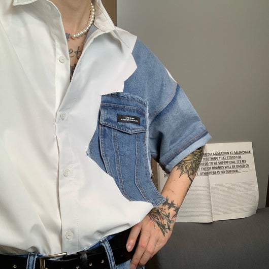 Camisa Denim Blanca con Cuello Cuadrado y Mangas Cortas - Image 5