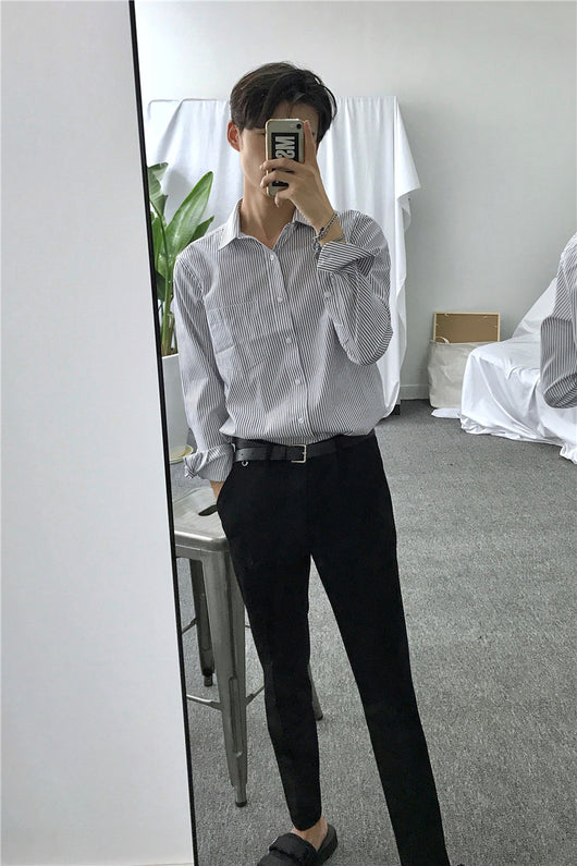 Camisa Manga Larga a Rayas para Hombre - Corte Slim Elegante - Image 11