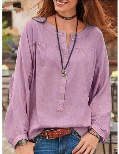Blusa Casual de Botones en Color Sólido con Mangas Largas - Image 10