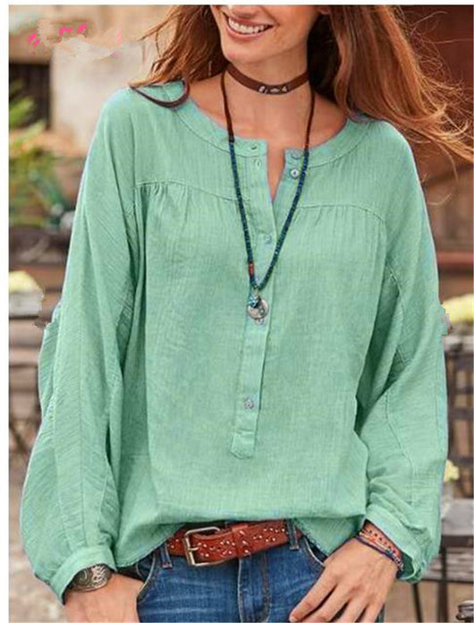 Blusa Casual de Botones en Color Sólido con Mangas Largas - Image 8