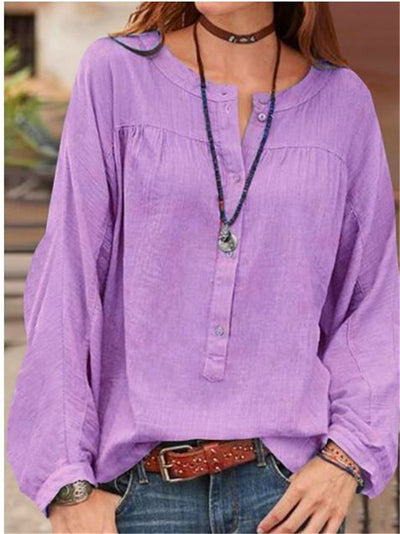 Blusa Casual de Botones en Color Sólido con Mangas Largas - Image 3