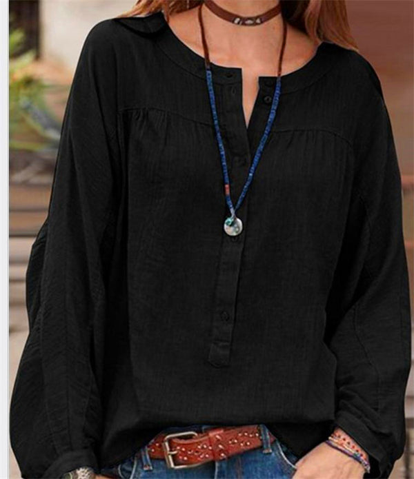 Blusa Casual de Botones en Color Sólido con Mangas Largas