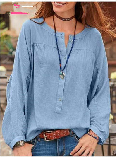 Blusa Casual de Botones en Color Sólido con Mangas Largas