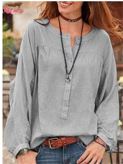 Blusa Casual de Botones en Color Sólido con Mangas Largas - Image 5