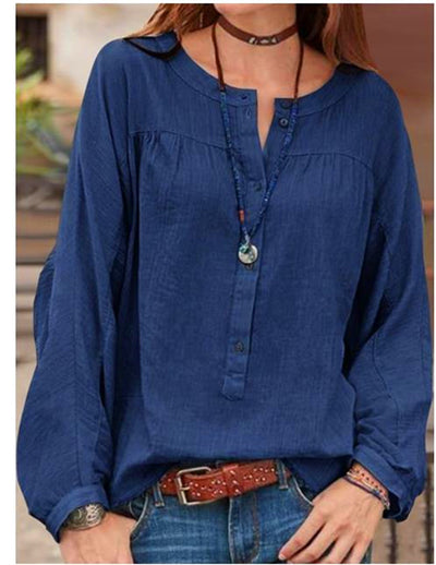 Blusa Casual de Botones en Color Sólido con Mangas Largas - Image 6
