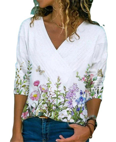 Camiseta Estampada Cuello V Manga Larga para Oficina - Image 2