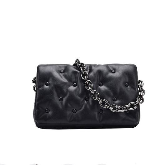 Bolso Bandolera Acolchado con Cadena Gruesa y Cierre de Cuadro - Image 12