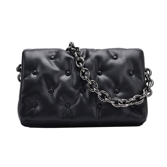 Bolso Bandolera Acolchado con Cadena Gruesa y Cierre de Cuadro - Image 2