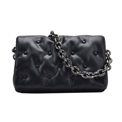 Bolso Bandolera Acolchado con Cadena Gruesa y Cierre de Cuadro - Image 2